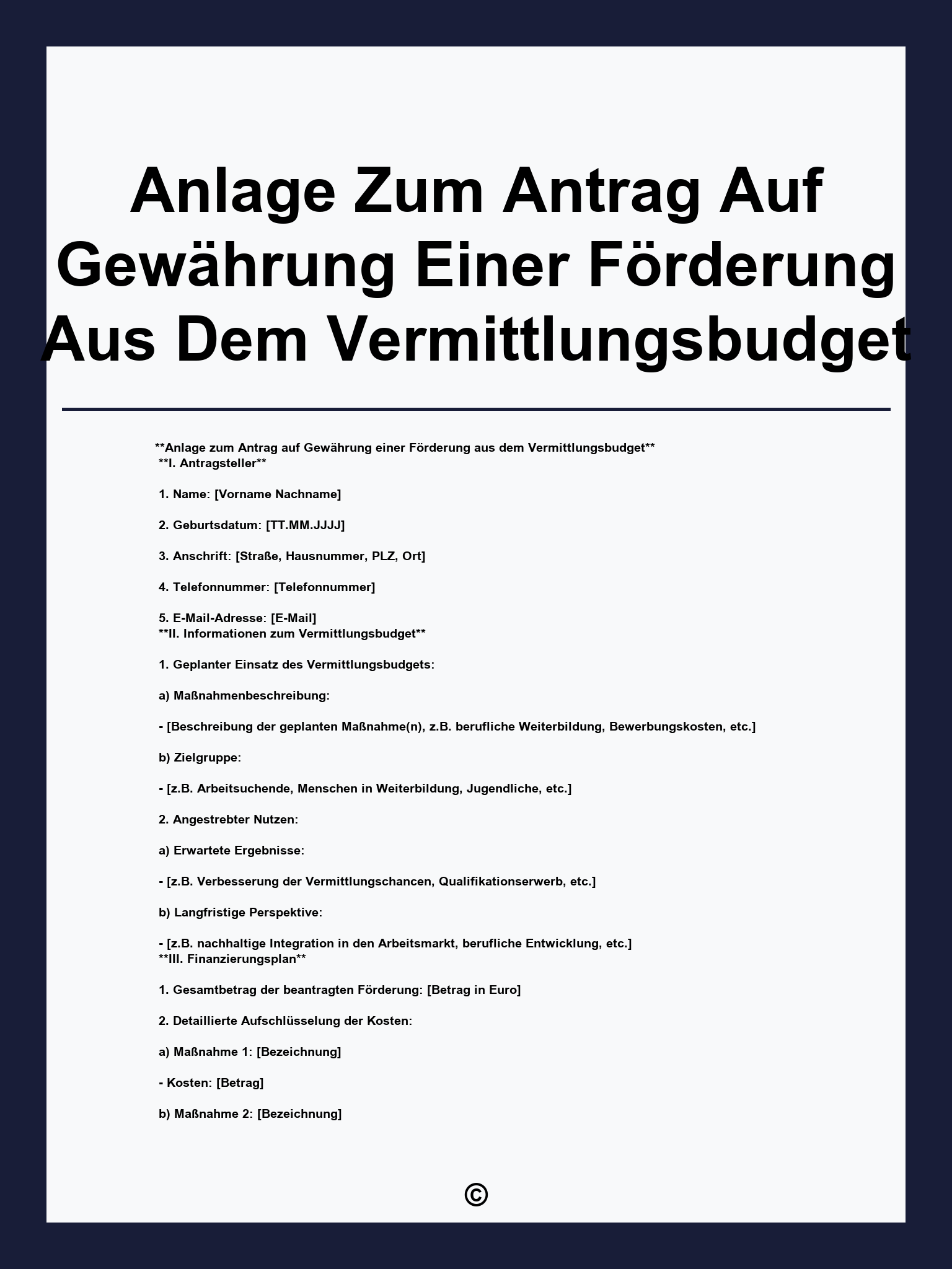 Anlage Zum Antrag Auf Gewährung Einer Förderung Aus Dem Vermittlungsbudget