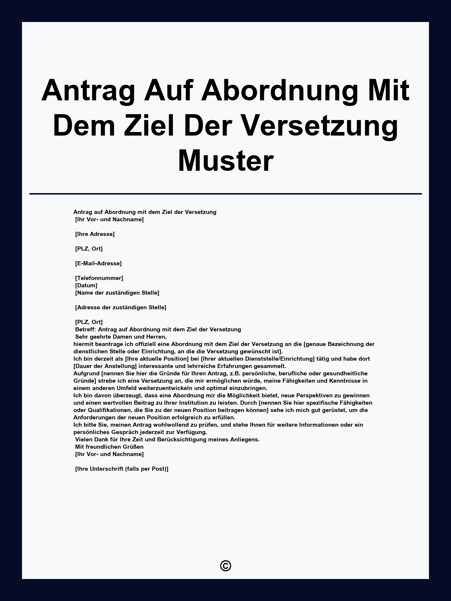 Antrag Auf Abordnung Mit Dem Ziel Der Versetzung Muster