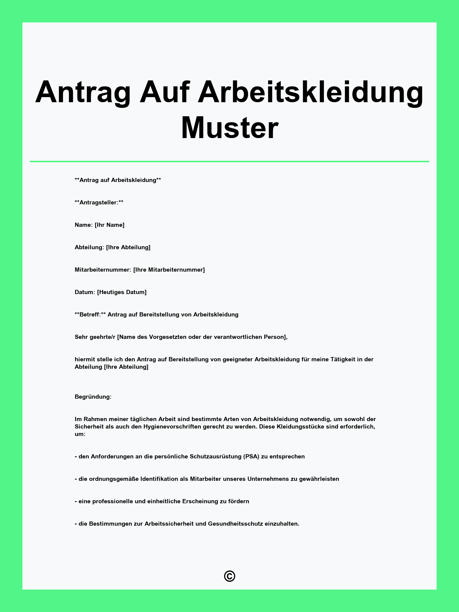 Antrag Auf Arbeitskleidung Muster