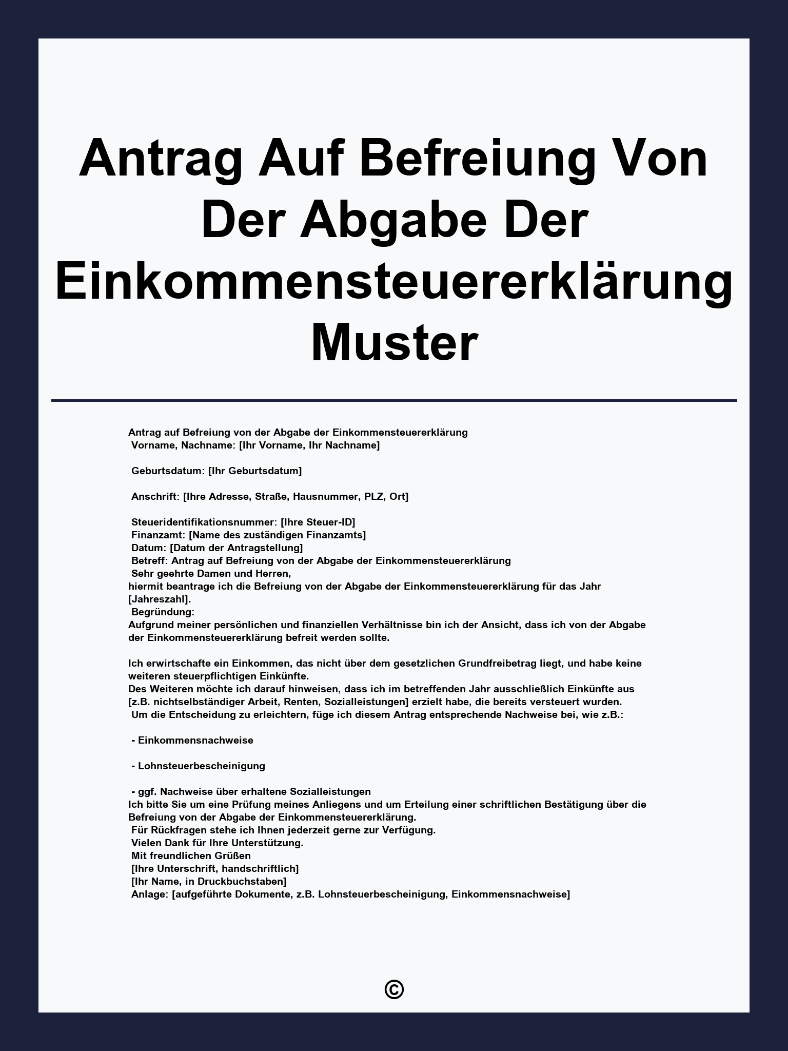 Antrag Auf Befreiung Von Der Abgabe Der Einkommensteuererklärung Muster