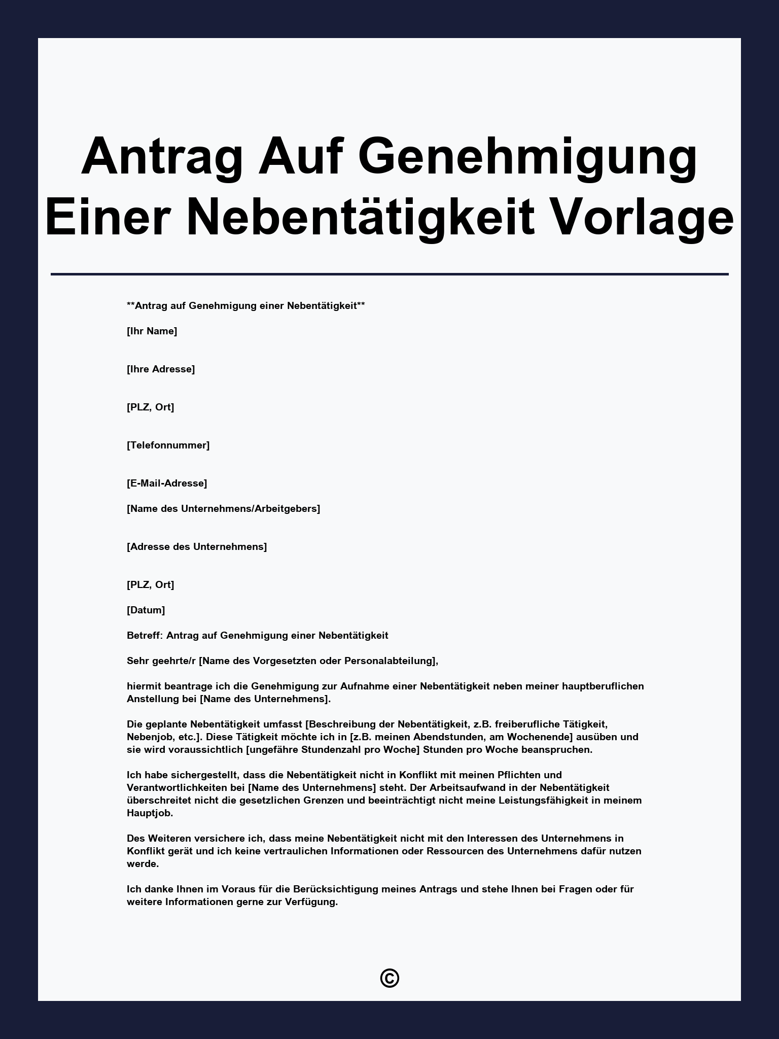 Antrag Auf Genehmigung Einer Nebentätigkeit Vorlage