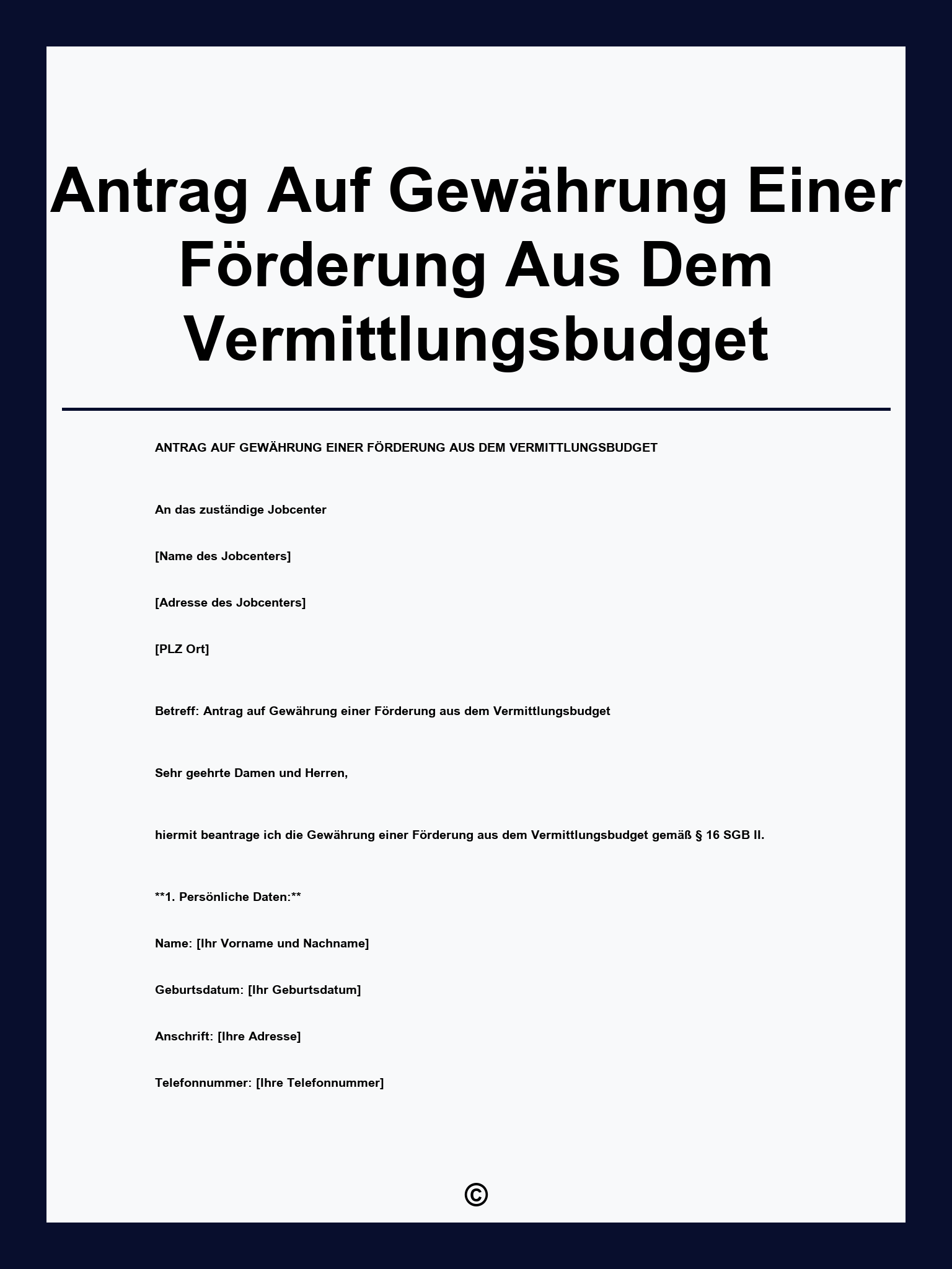 Antrag Auf Gewährung Einer Förderung Aus Dem Vermittlungsbudget