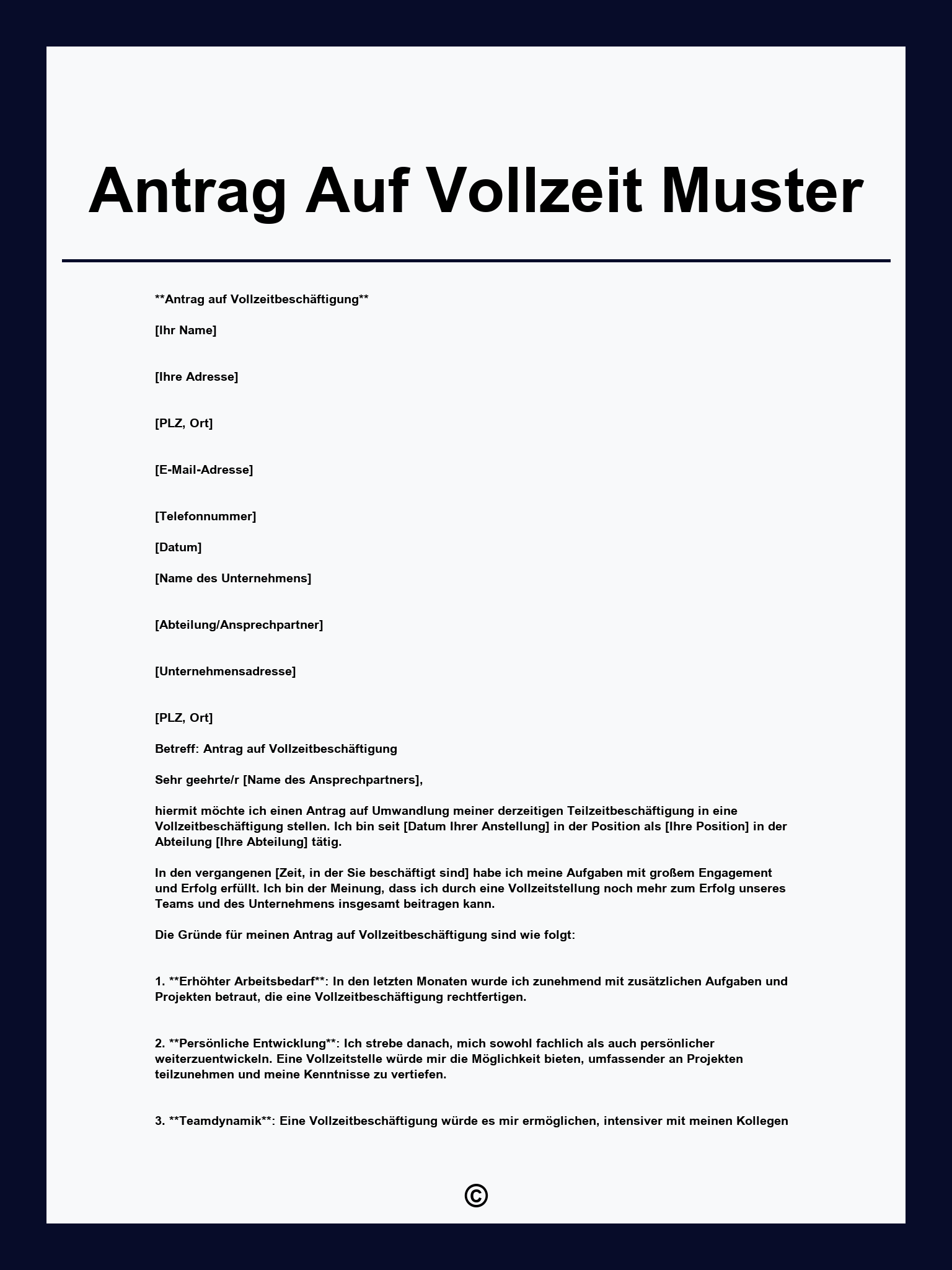Antrag Auf Vollzeit Muster