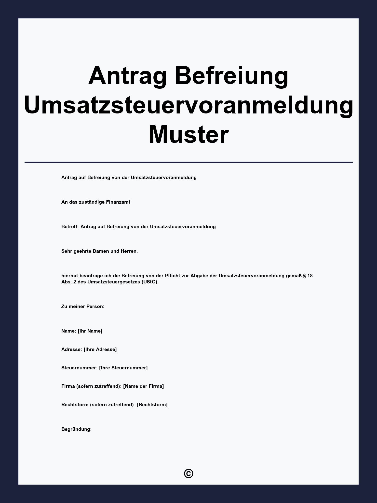 Antrag Befreiung Umsatzsteuervoranmeldung Muster