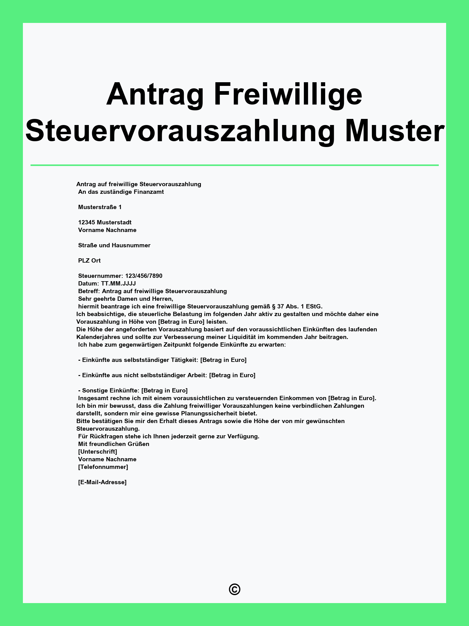 Antrag Freiwillige Steuervorauszahlung Muster