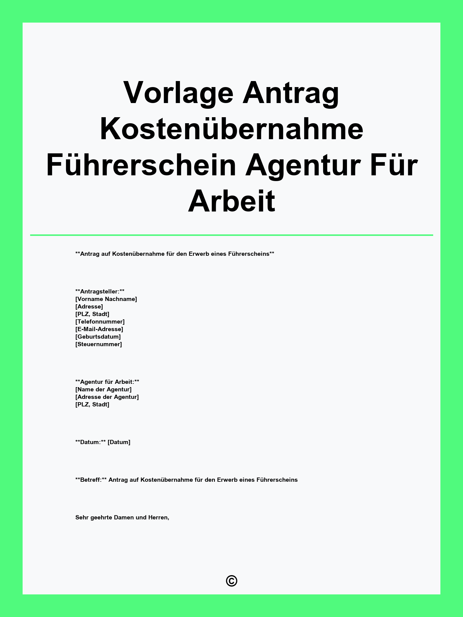 Vorlage Antrag Kostenübernahme Führerschein Agentur Für Arbeit