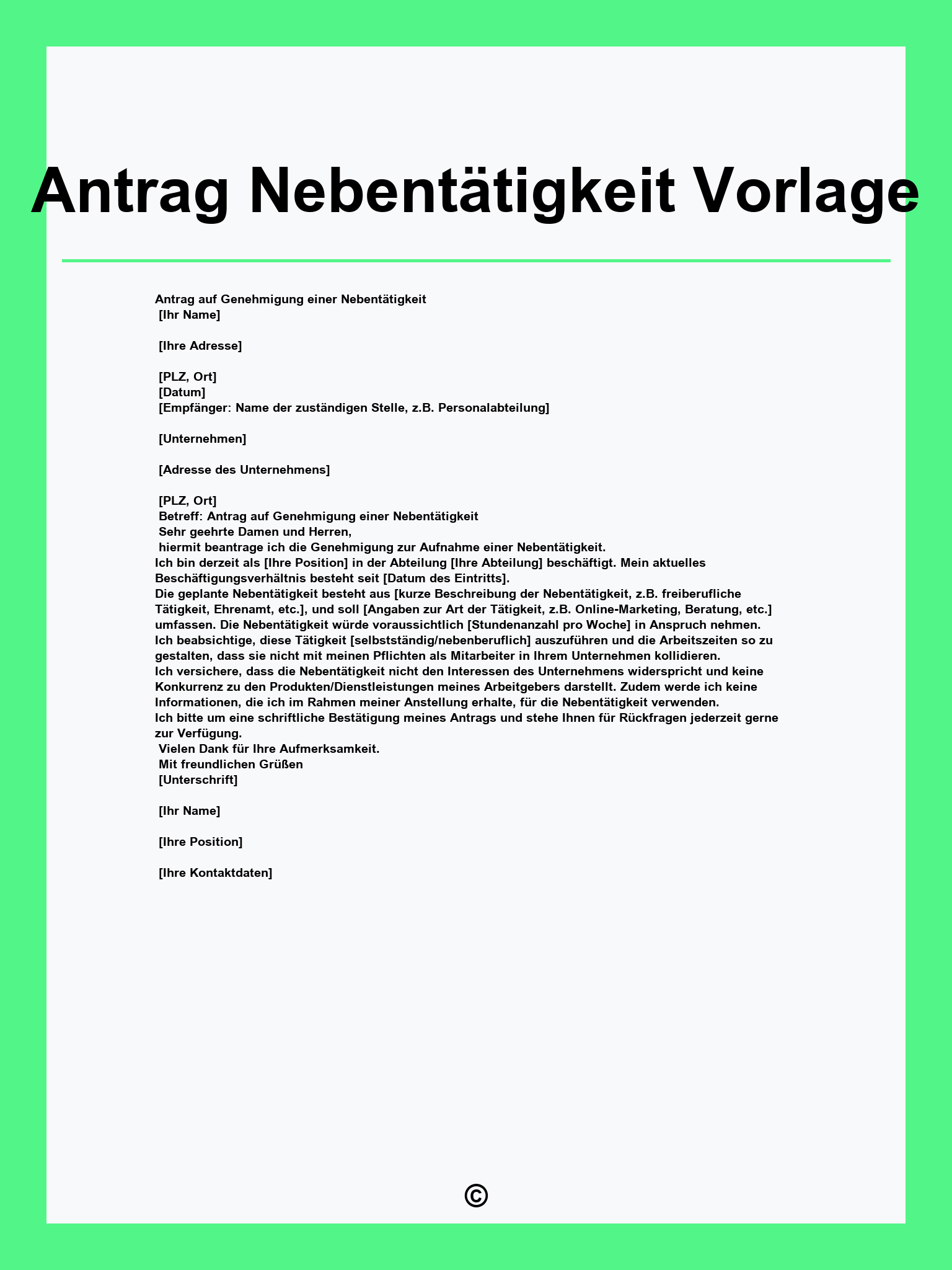 Antrag Nebentätigkeit Vorlage