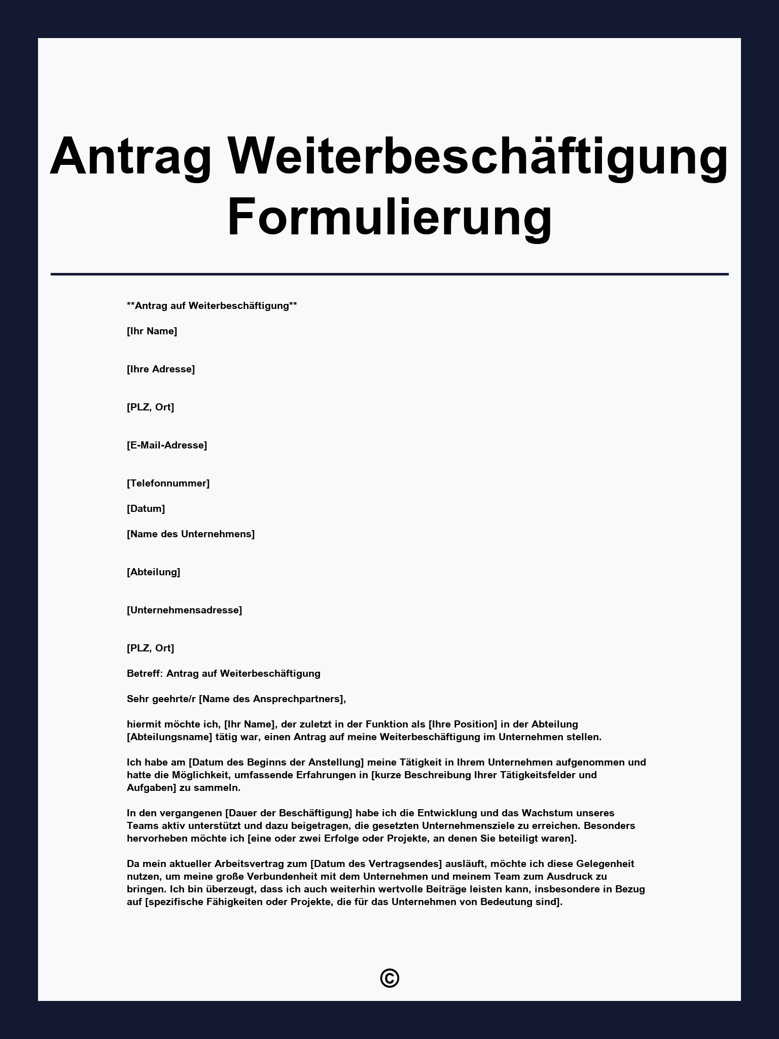 Antrag Weiterbeschäftigung Formulierung