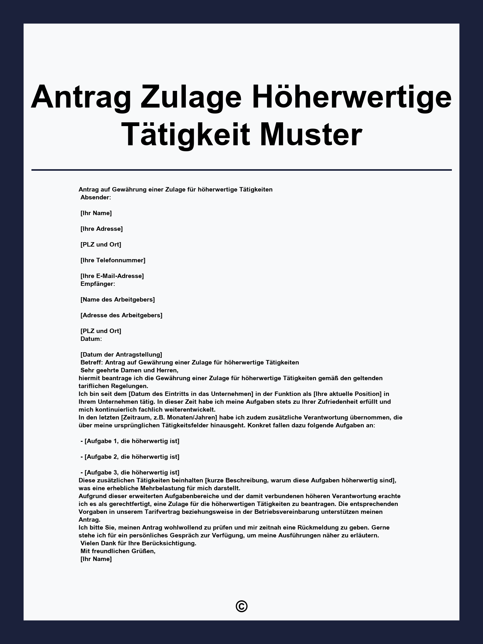 Antrag Zulage Höherwertige Tätigkeit Muster