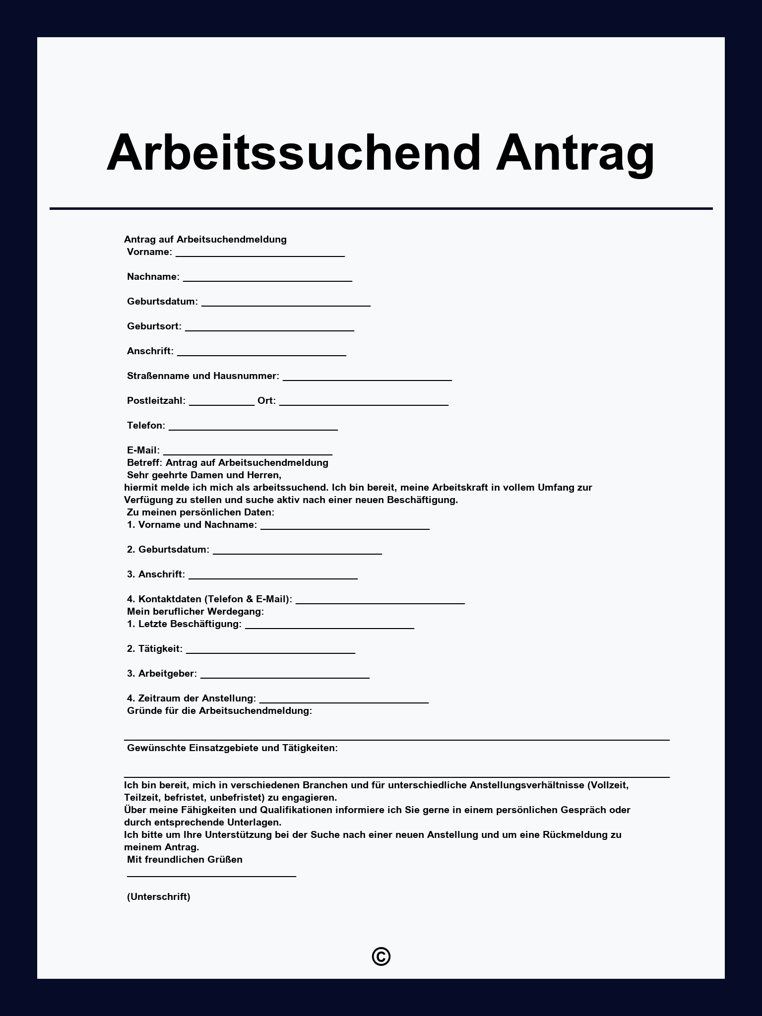 Arbeitssuchend Antrag