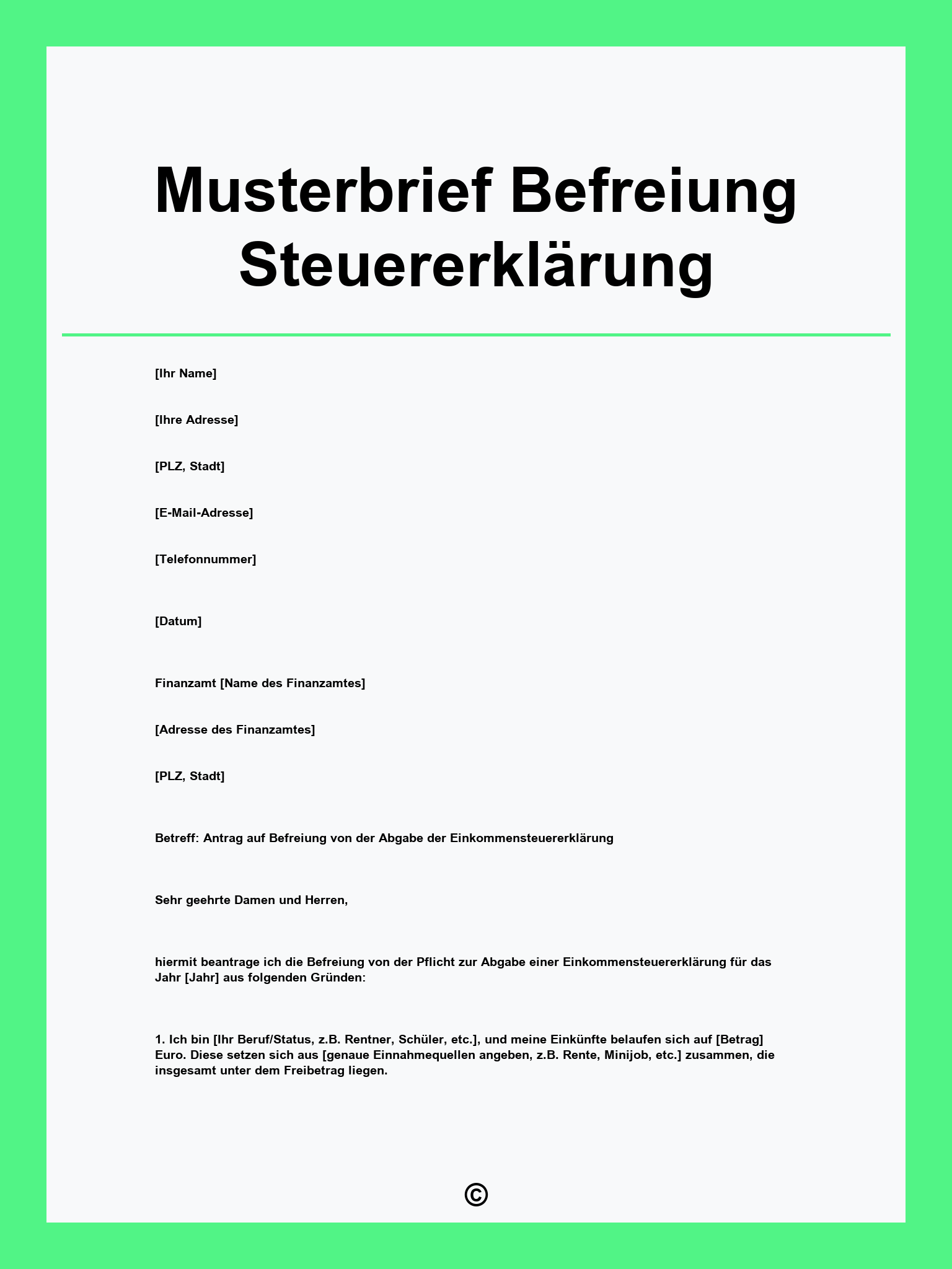 Musterbrief Befreiung Steuererklärung