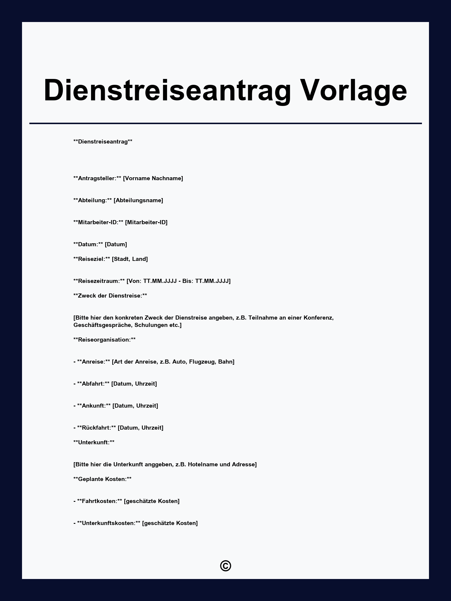 Dienstreiseantrag Vorlage