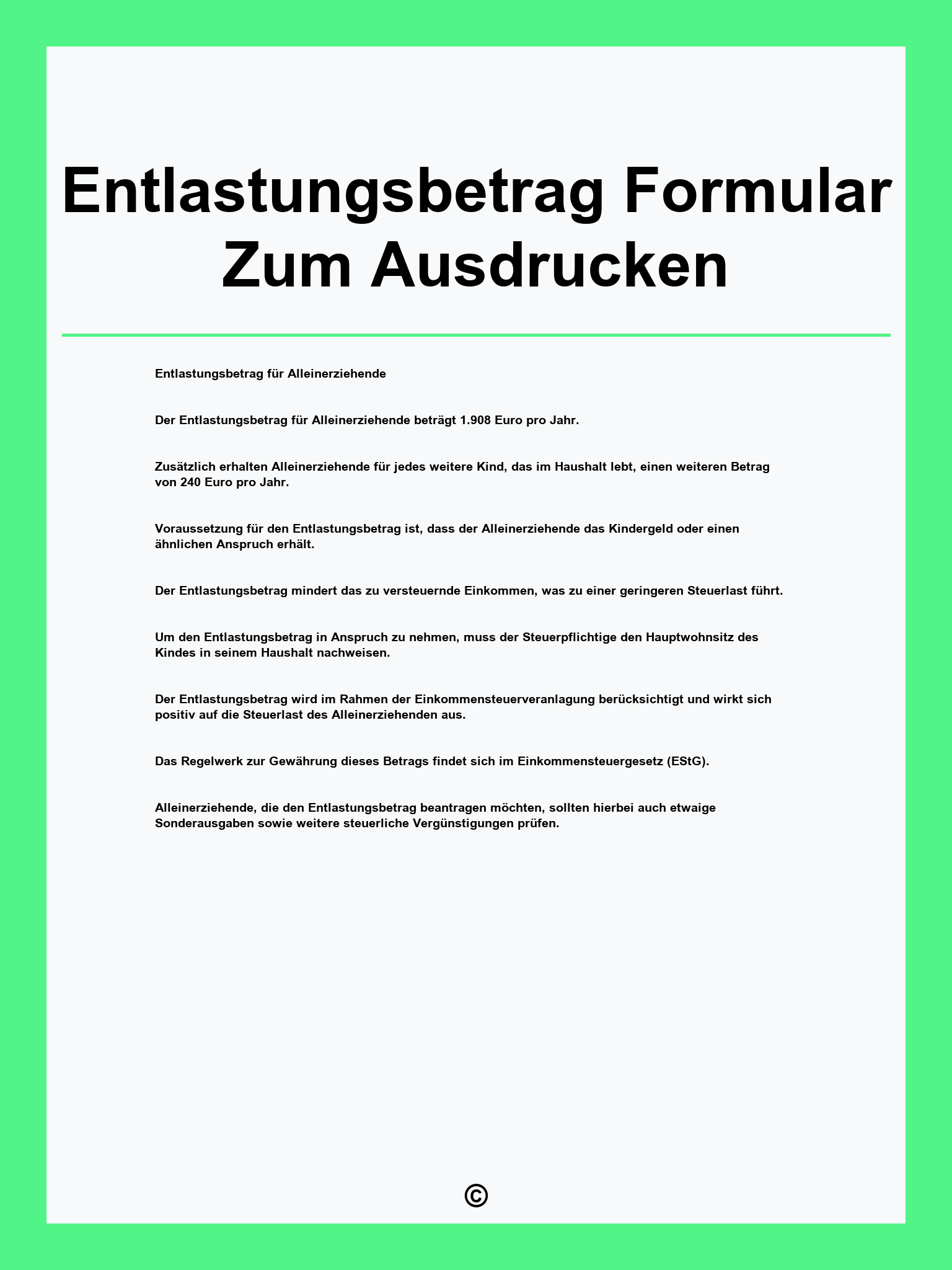 Entlastungsbetrag Formular Zum Ausdrucken