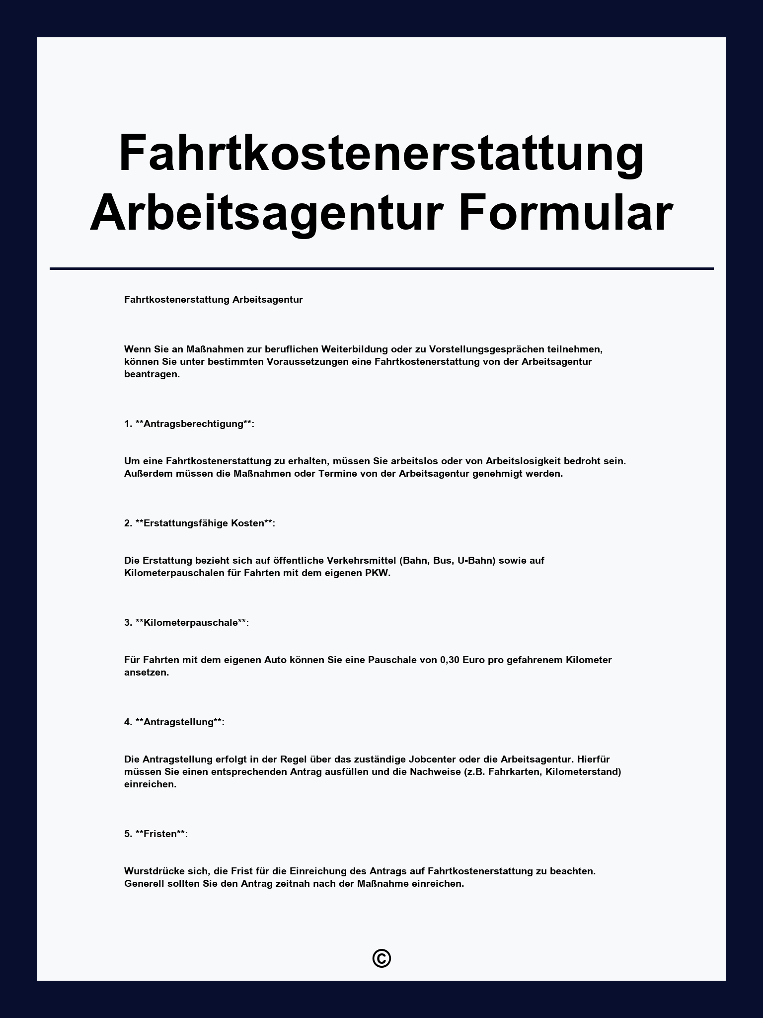 Fahrtkostenerstattung Arbeitsagentur Formular