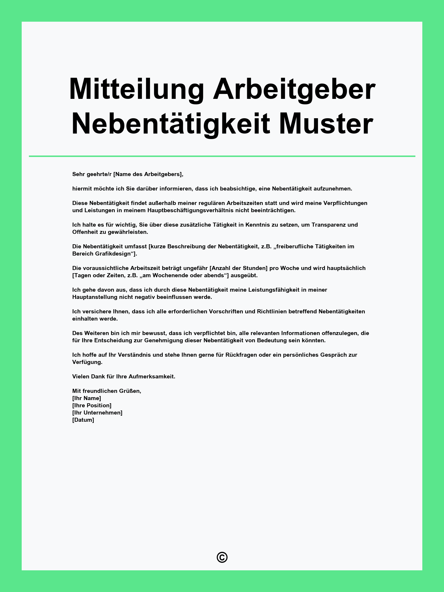 Mitteilung Arbeitgeber Nebentätigkeit Muster